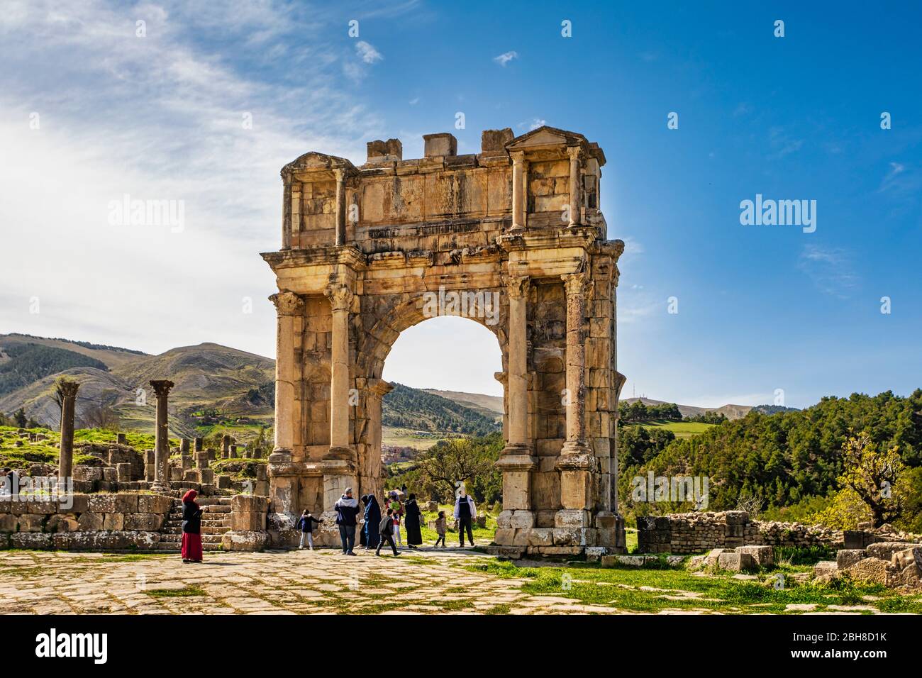 Argelia, Djemila City, Roman ruins of Djemila City, UNESCO, W.H. , Caracalla Arch, Djemilla Forum Stock Photo