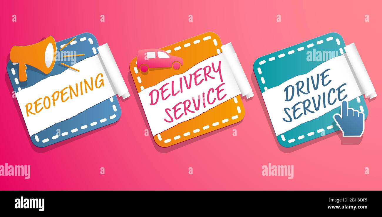 Service label set illustration icons and paper style Stock Photo - Alamy
