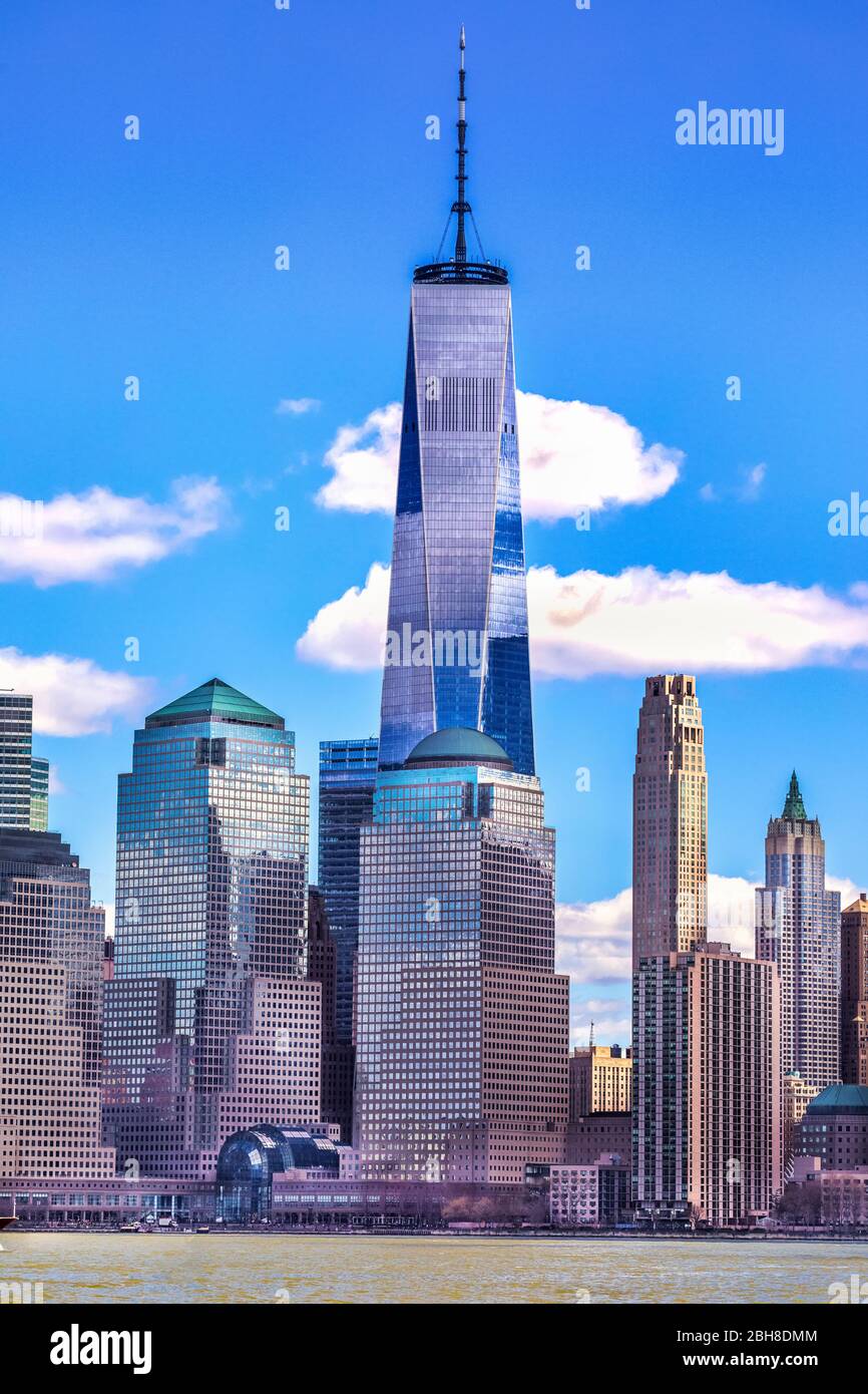 USA, New York City, Manhattan, Downtown Manhattan, Skyline, World Trade Bldg., Hudson river Stock Photo