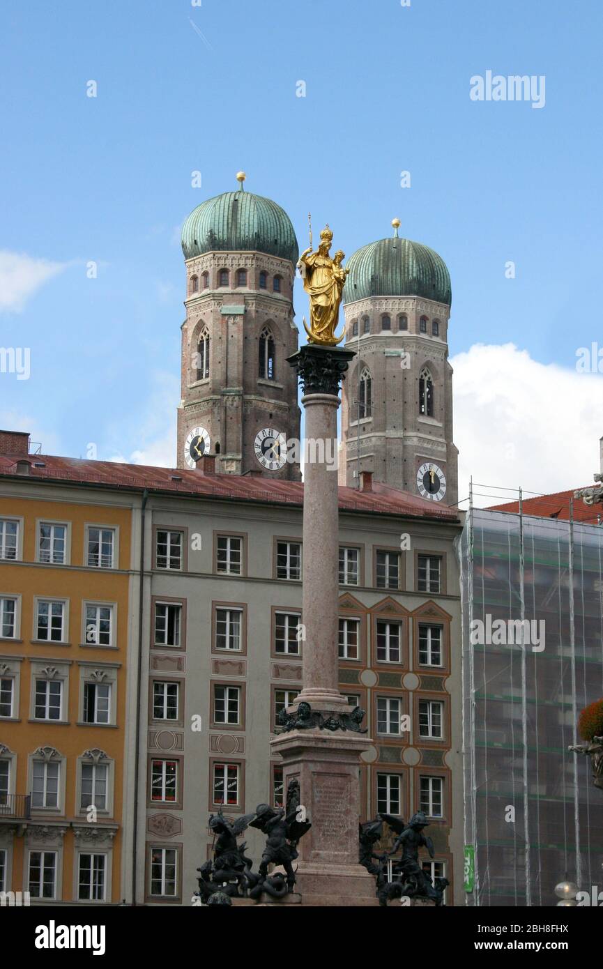 The Marian column in the Bavarian State capital of Munich Die Mariensäule in der Bayerischen Landeshauptstadt München Stock Photo