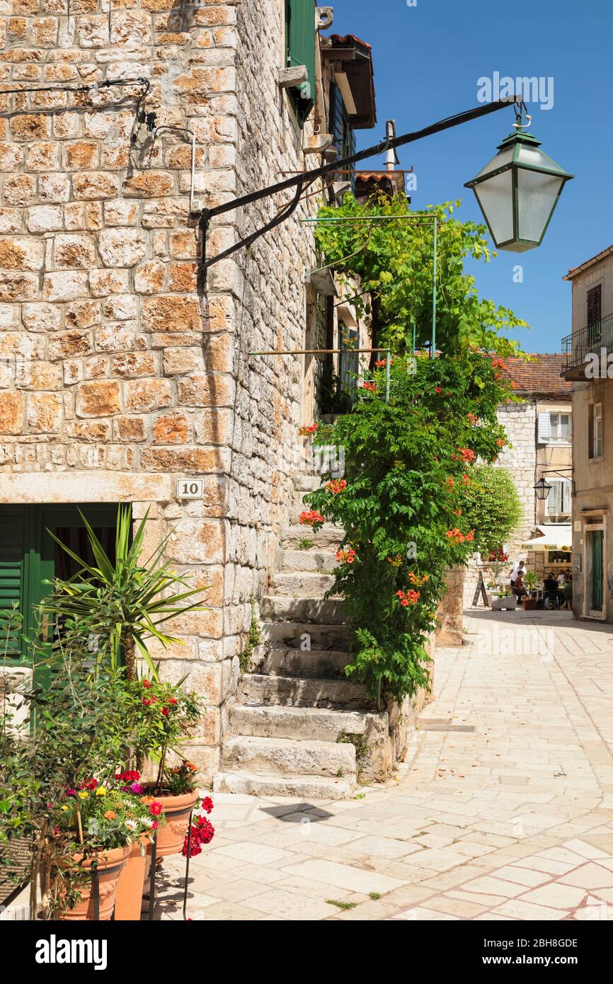 Altstadtgasse, Stari Grad, Insel Hvar, Dalmatien, Kroatien Stock Photo