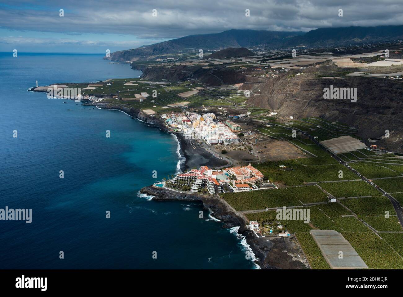 Canary Island La Palma, west coast with Pueto Naos, aerial view, Spain Stock Photo