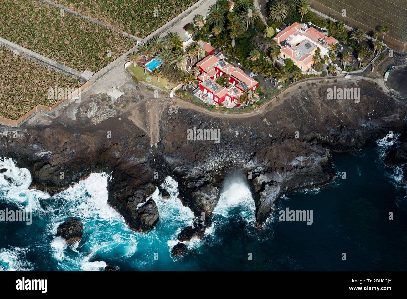 Canary Island La Palma, west coast at Pueto Naos, aerial view, Spain Stock Photo