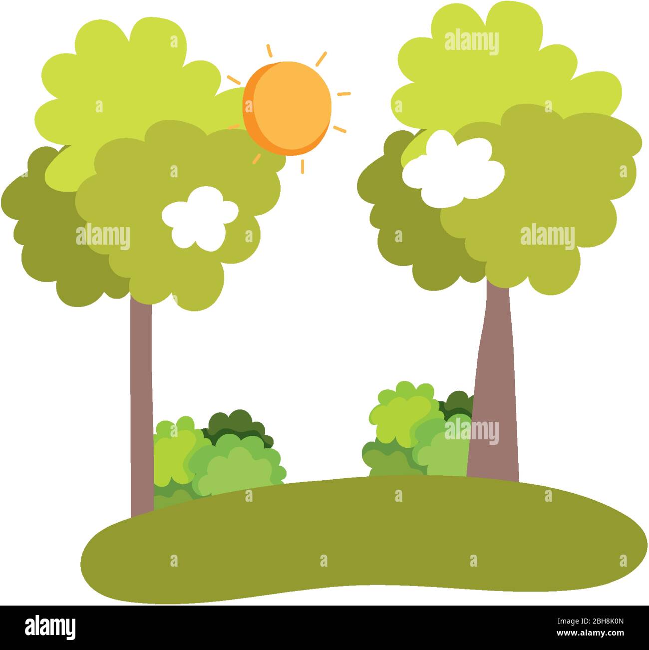 landscape trees bush grass isolated icon white background vector ...