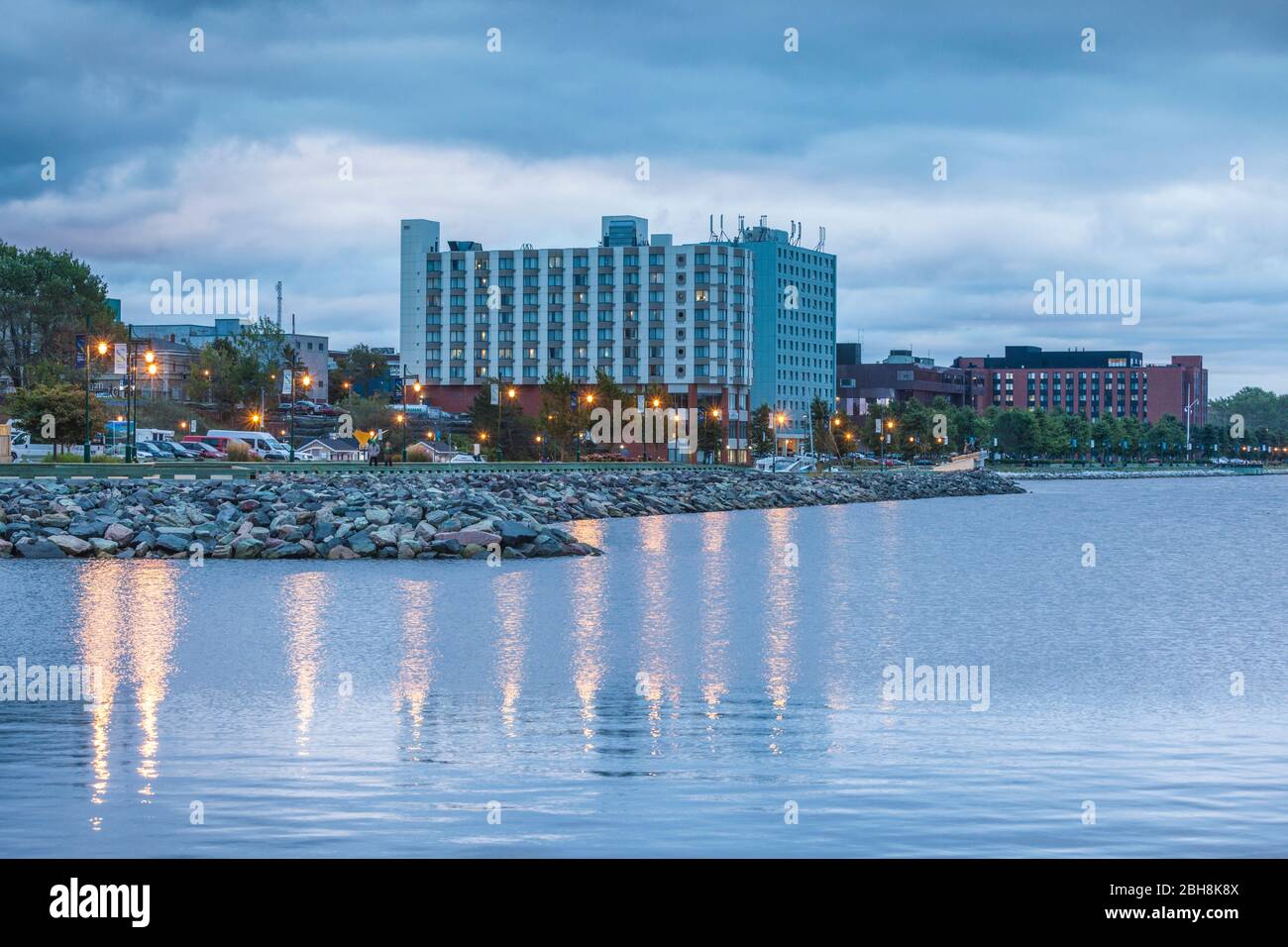 Canada, Nova Scotia, Sydney, city skyline, dusk Stock Photo