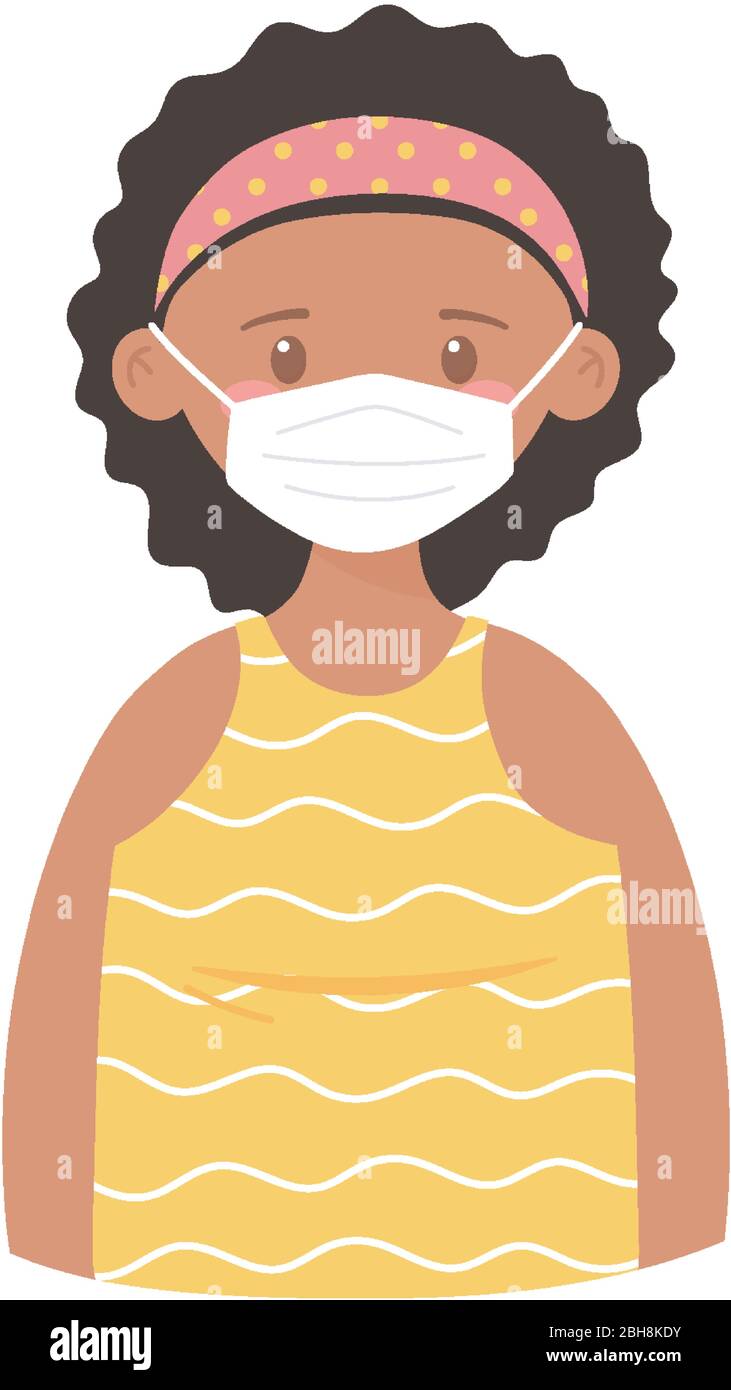 covid 19 coronavirus, girl with medical mask isolated icon white ...