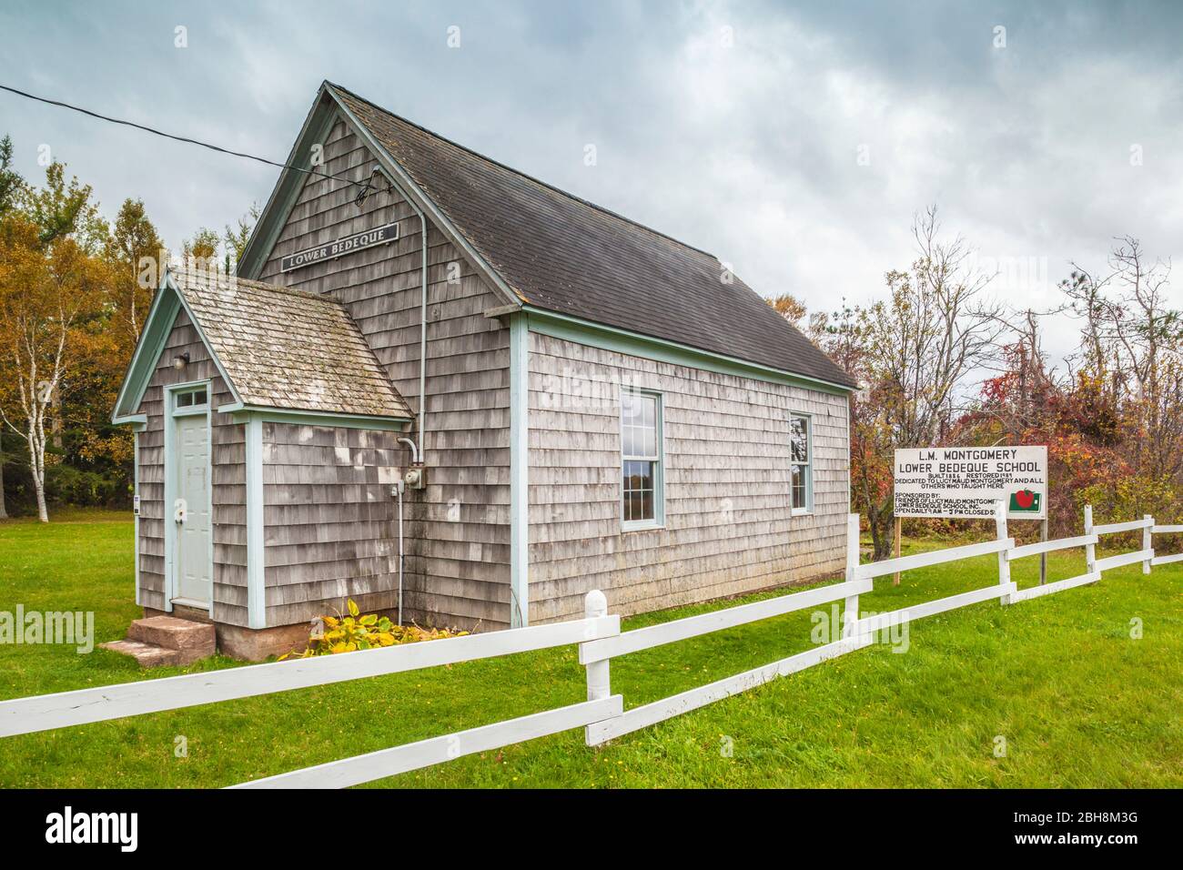 Canada, Prince Edward Island, Lower Bedeque, Lower Bedeque Schoolhouse, Lucy Maud Montgomery, author of Anne of Green Gables, was a teacher here Stock Photo