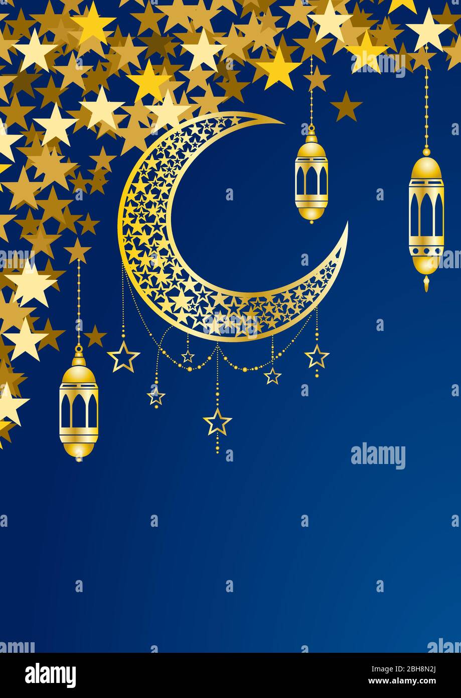 Ramadan kareem greeting template islamic crescent and arabic lantern ...