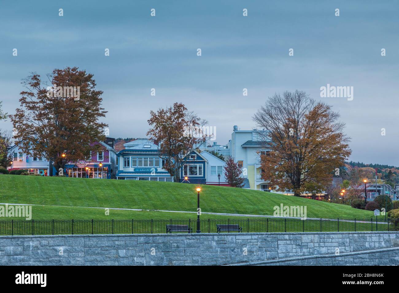 USA, Maine, Mt. Desert Island, Bar Harbor, town view from The Field Stock Photo