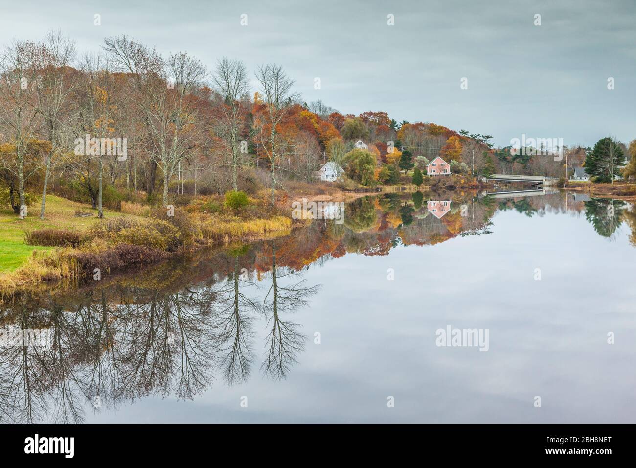 USA, Maine, Orland, village reflection, autumn Stock Photo Alamy