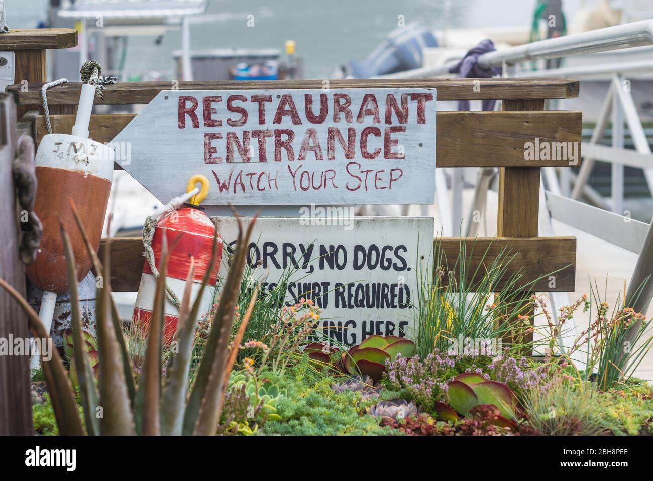 USA, New England, Massachusetts, Cape Ann, Gloucester, seafood restaurant sign Stock Photo