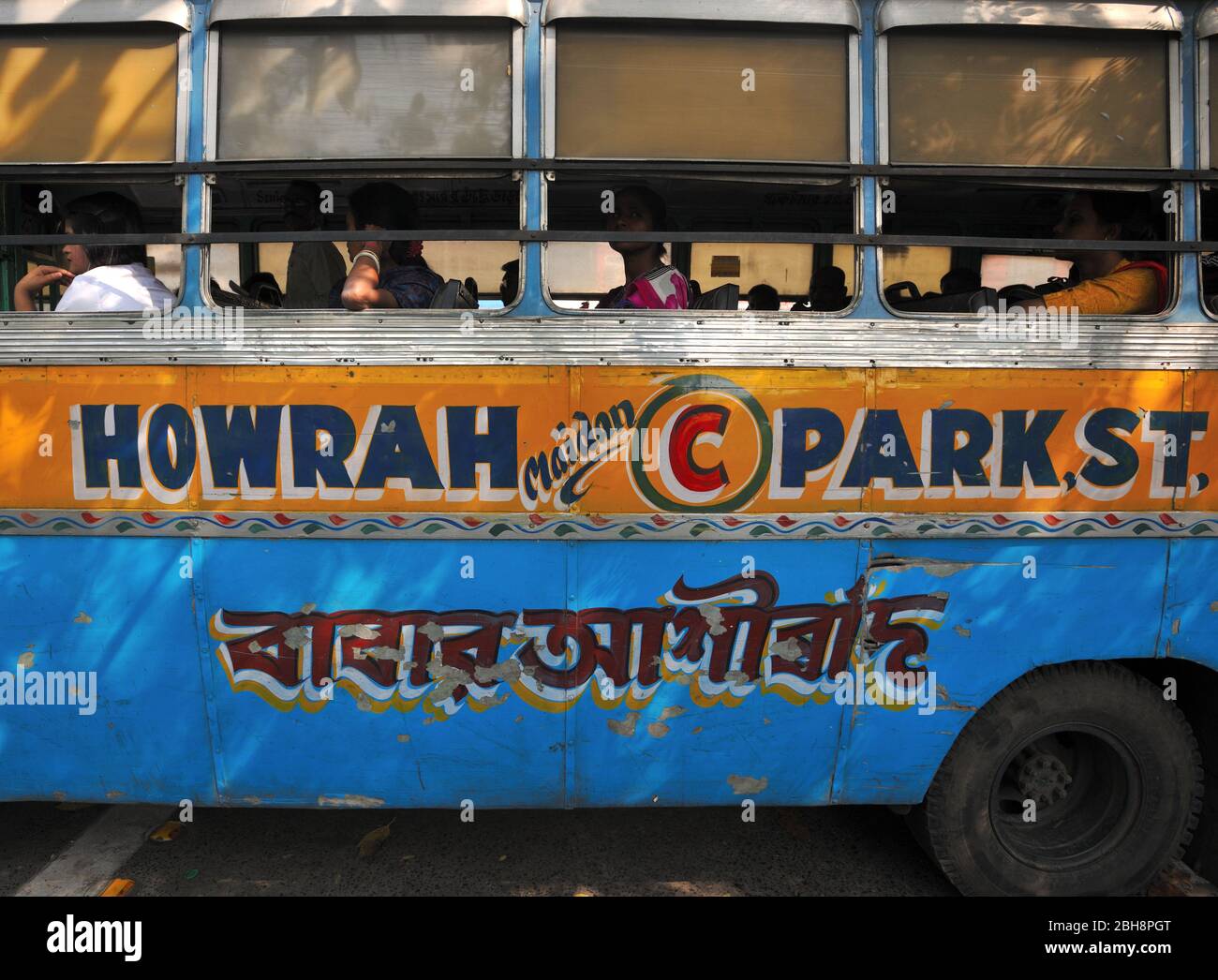 local bus with painted route Kolkata India Asia Stock Photo