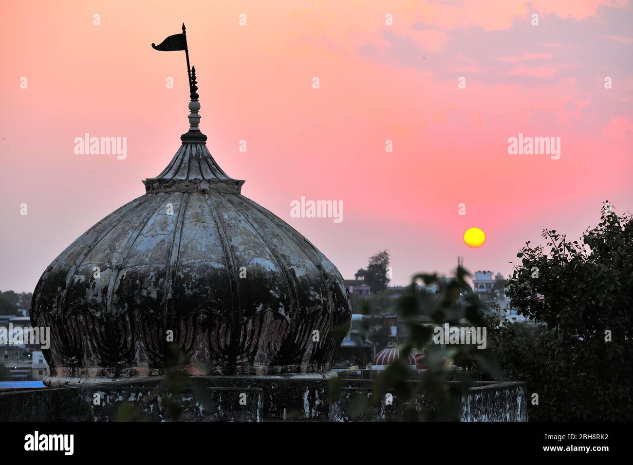 sunset over old architectural building in pushkar, ajmer, rajasthan, india Stock Photo
