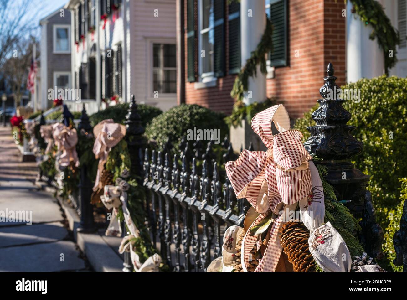 USA, New England, Massachusetts, Nantucket Island, Nantucket Town, Christmas decarations Stock Photo