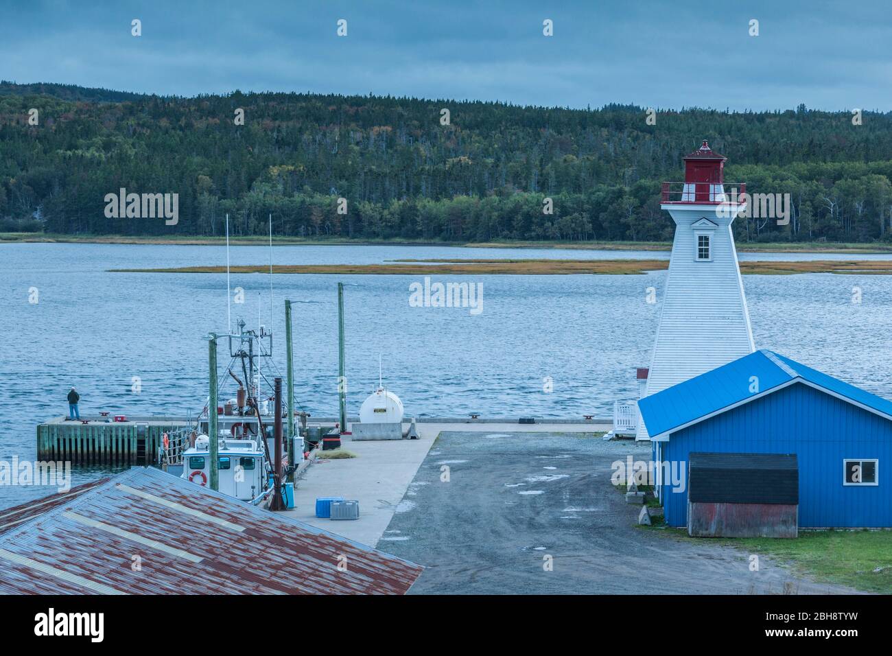 Canada, Nova Scotia, Mabou, Mabou Harbour Lighthouse, dusk Stock Photo