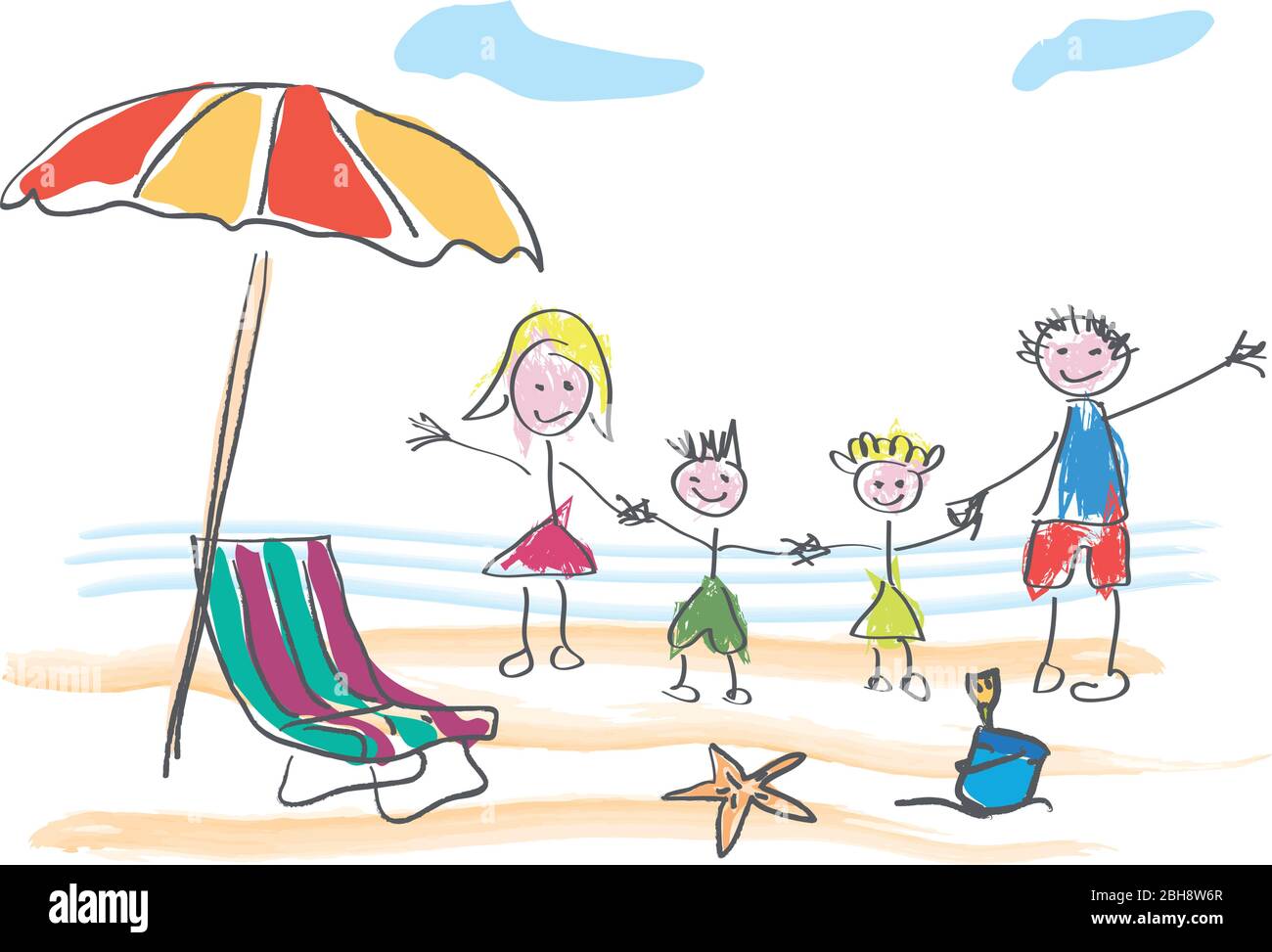 photo Sea Beach Beach Drawing For Kids https www alamy com vector drawing made by a child happy family on summer vacation at the beach and sea image354851919 html