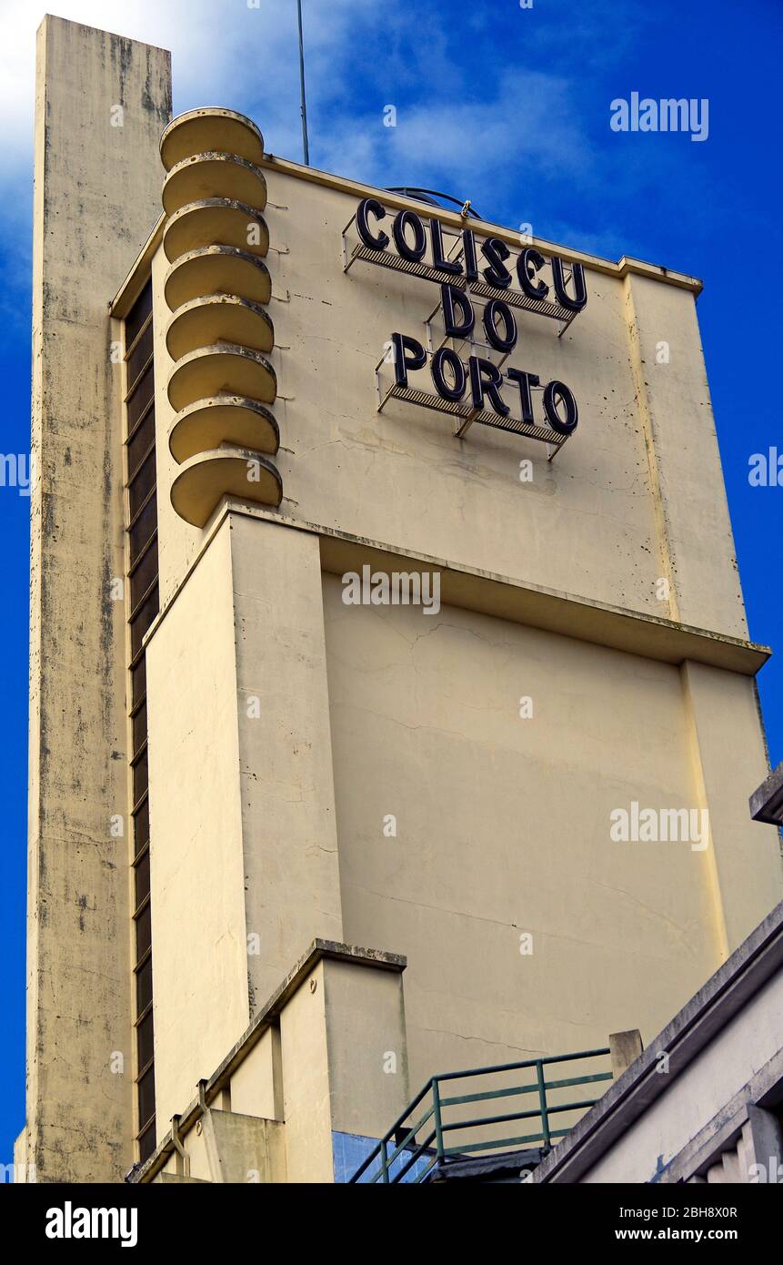 The Coliseu do Porto, the leading theatre and Concert venue in the city of Porto, in a dramatic Streamline Moderne or Art Deco style, opened in 1941 Stock Photo