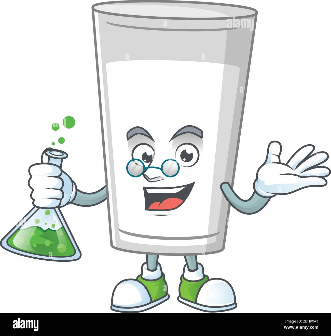 Glass of milk genius Professor Cartoon character holding glass tube ...
