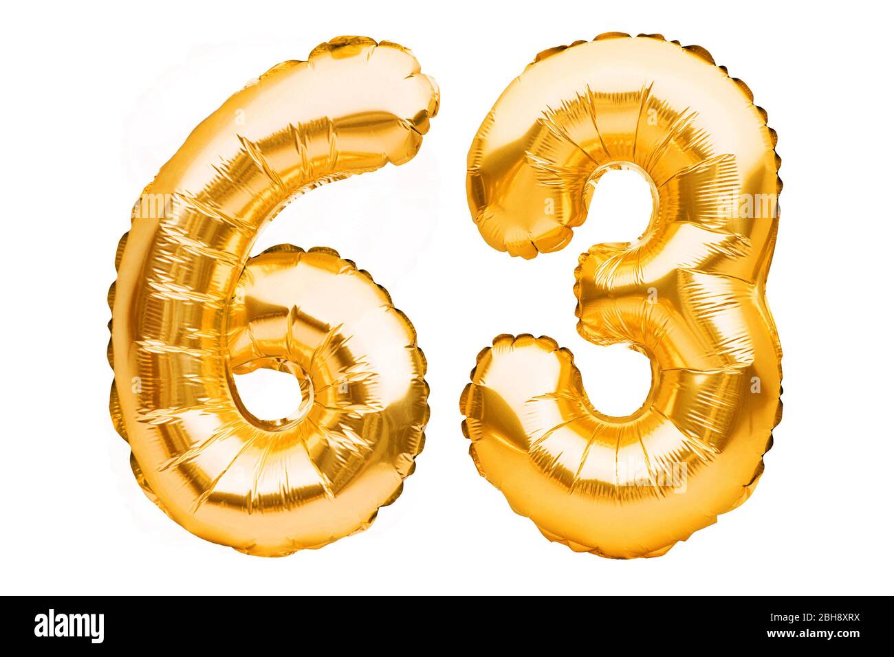 Number 63 sixty three made of golden inflatable balloons isolated on ...