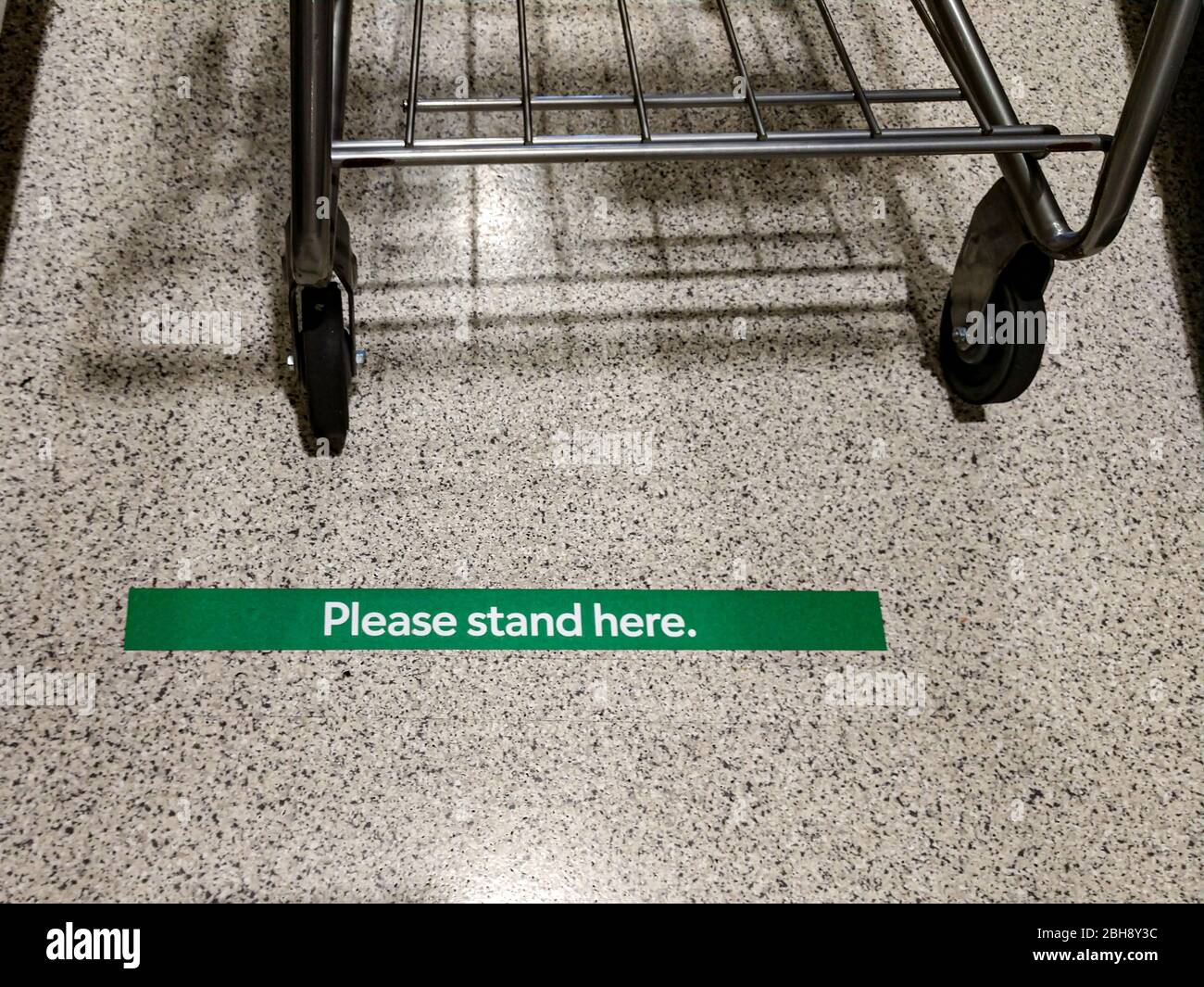 Social distancing signs in the grocery store Stock Photo