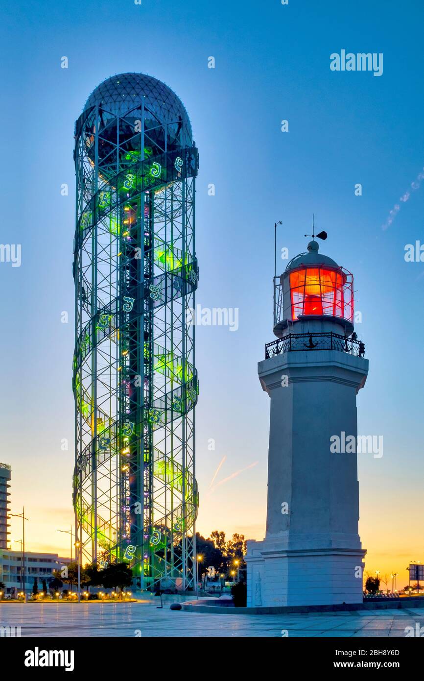 Lighhouse and Alphabetic Tower, Batumi, Georgia Stock Photo