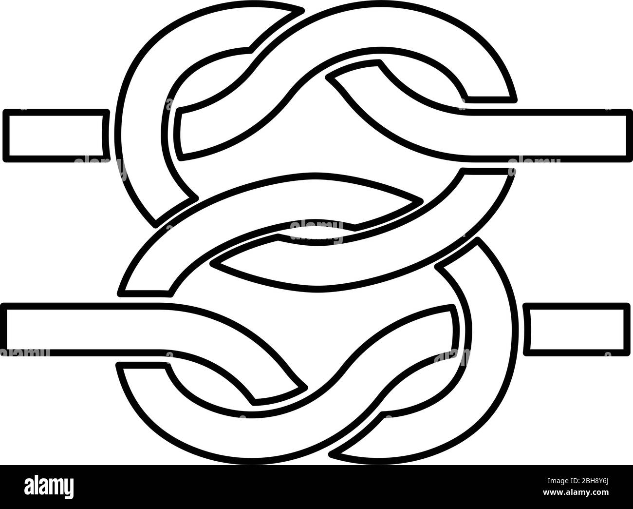 Two nautical knots Ropes Wire with loop Twisted marine cord icon outline black color vector illustration flat style simple image Stock Vector