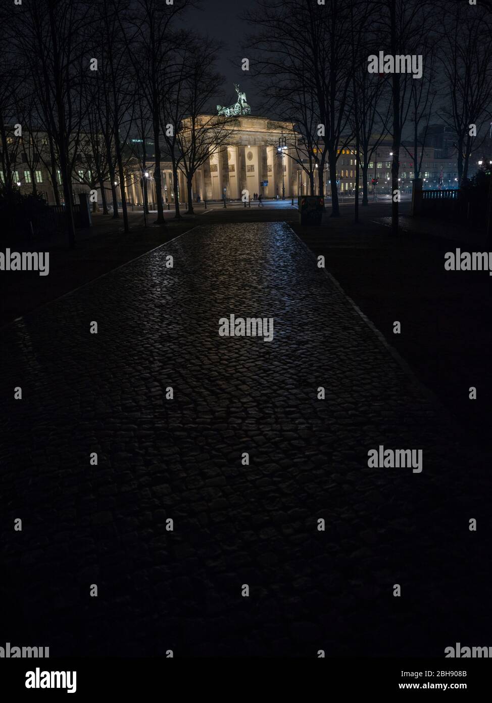 Brandenburg Gate at night, Berlin, Germany, Stock Photo