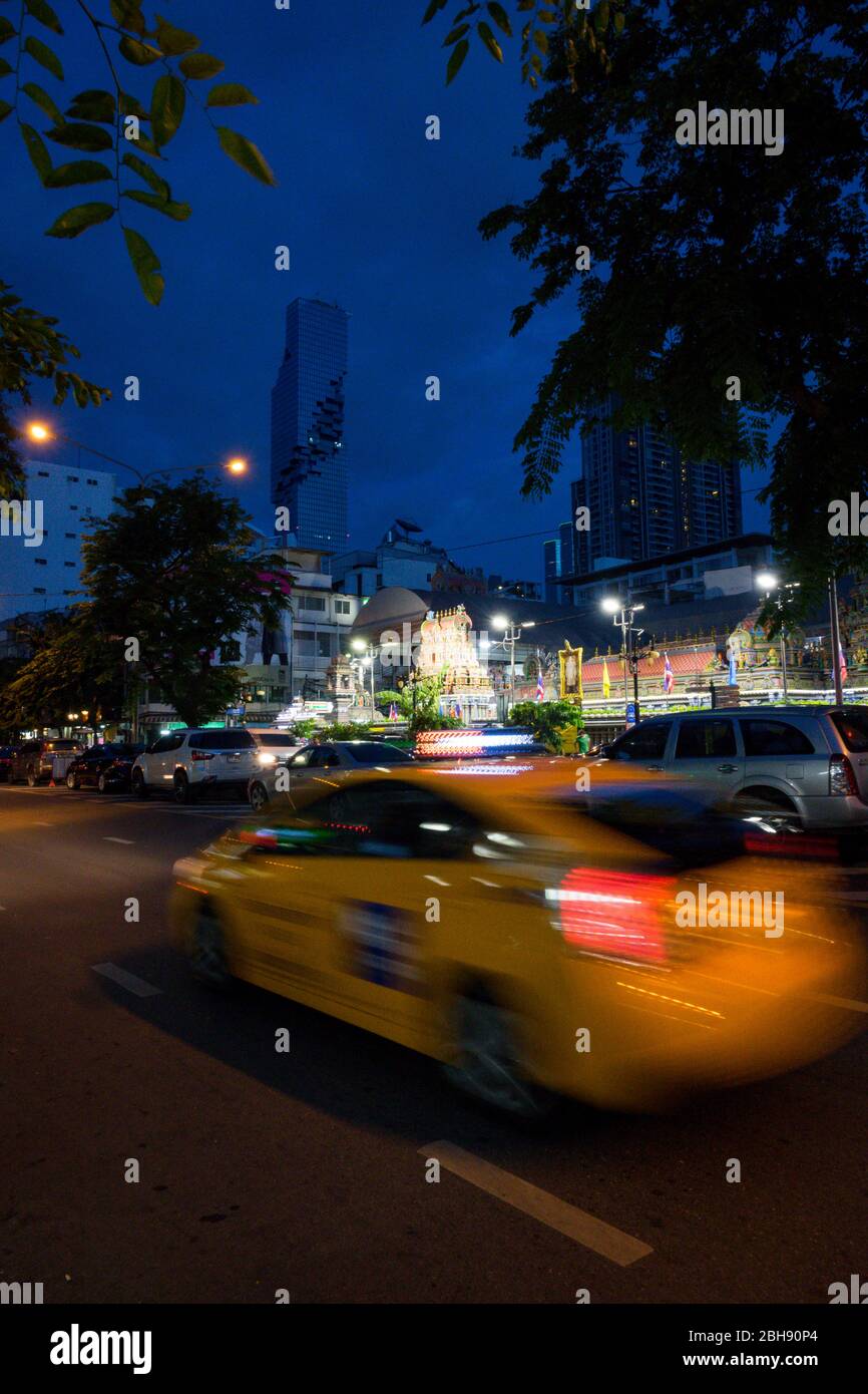 Taxi ride through Bangkok at night Stock Photo