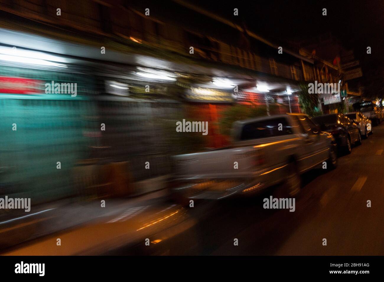 Drive through Bangkok at night Stock Photo