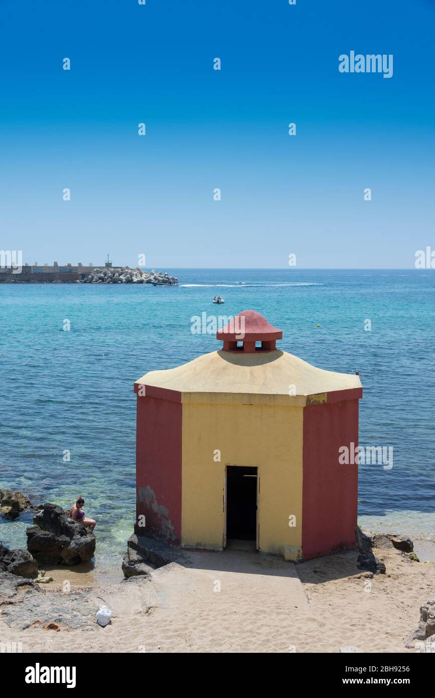 Italy, Mezzogiorno, Apulia / Puglia, Salento peninsula, Castrignano del Capo, Leuca, Santa Maria di Leuca, historic bathhouse Stock Photo