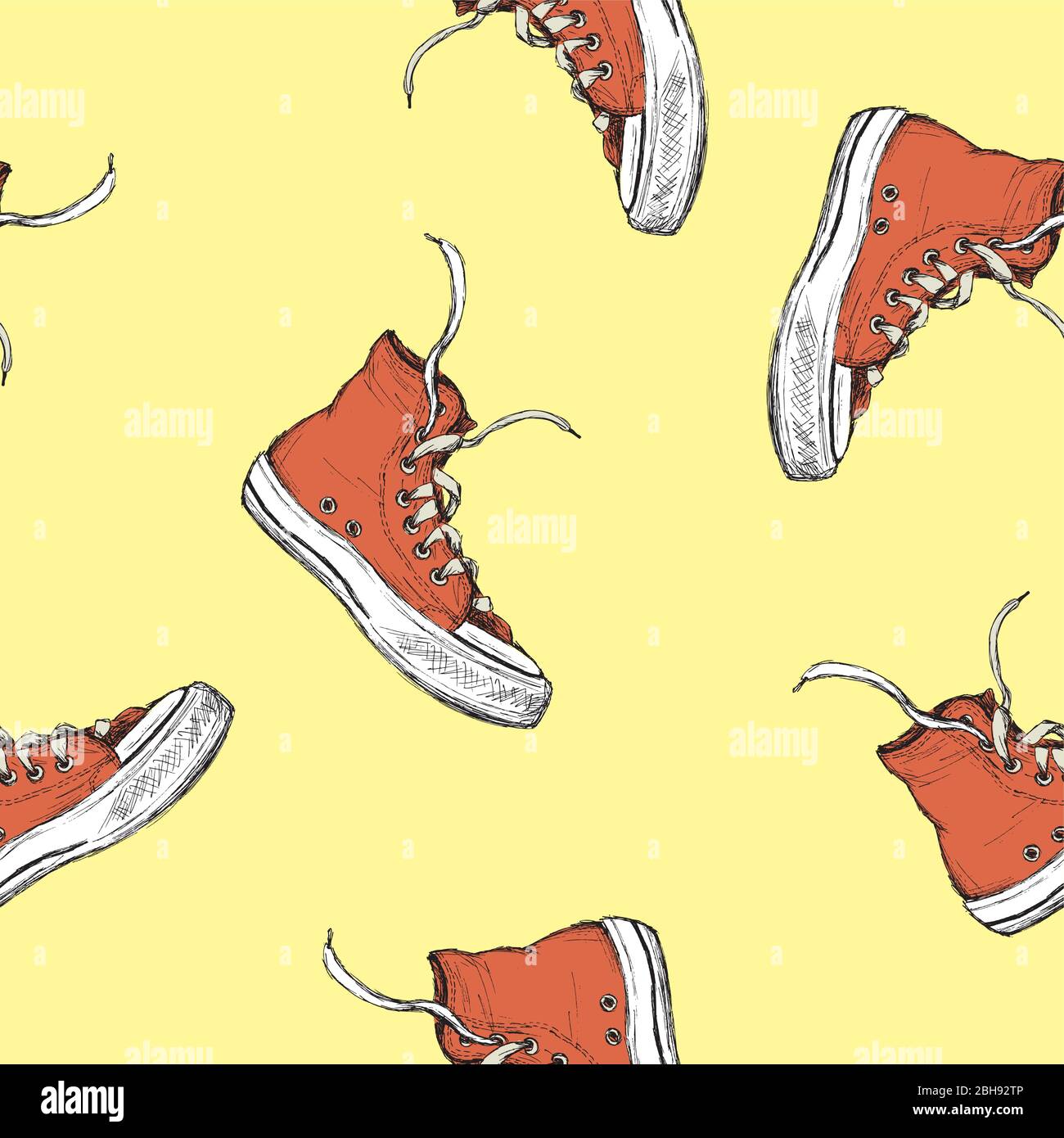 Seamless pattern with vintage red sneakers,hand drawn background or ...