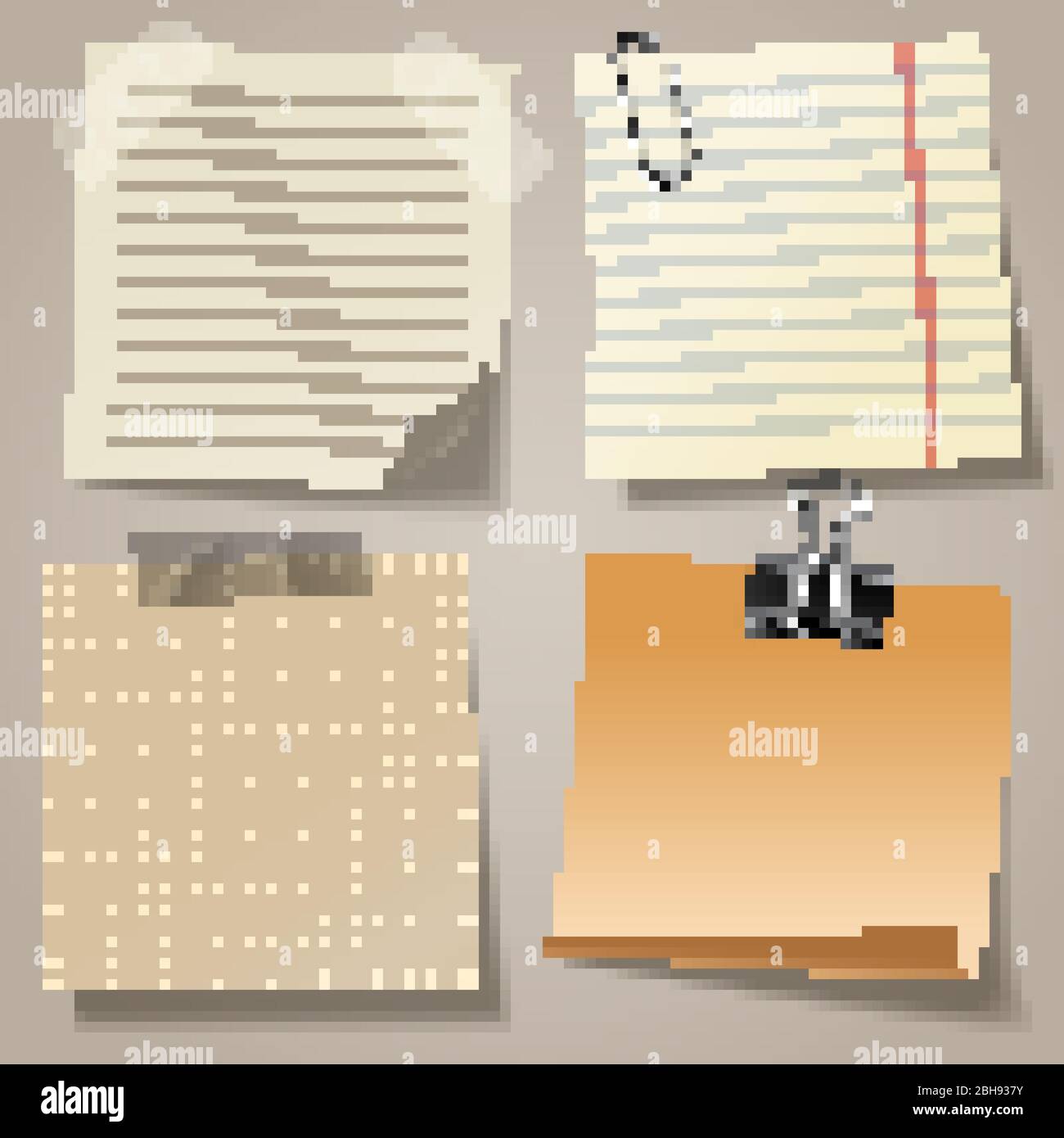 Realistic blank sticky notes with clip binder and adhesive tape ...