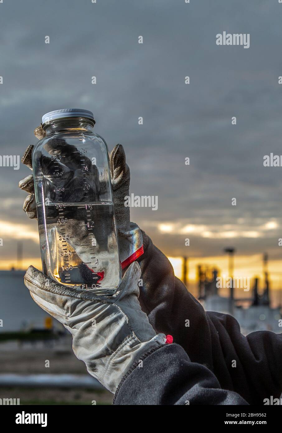 Chemical sample taken at refinery Stock Photo