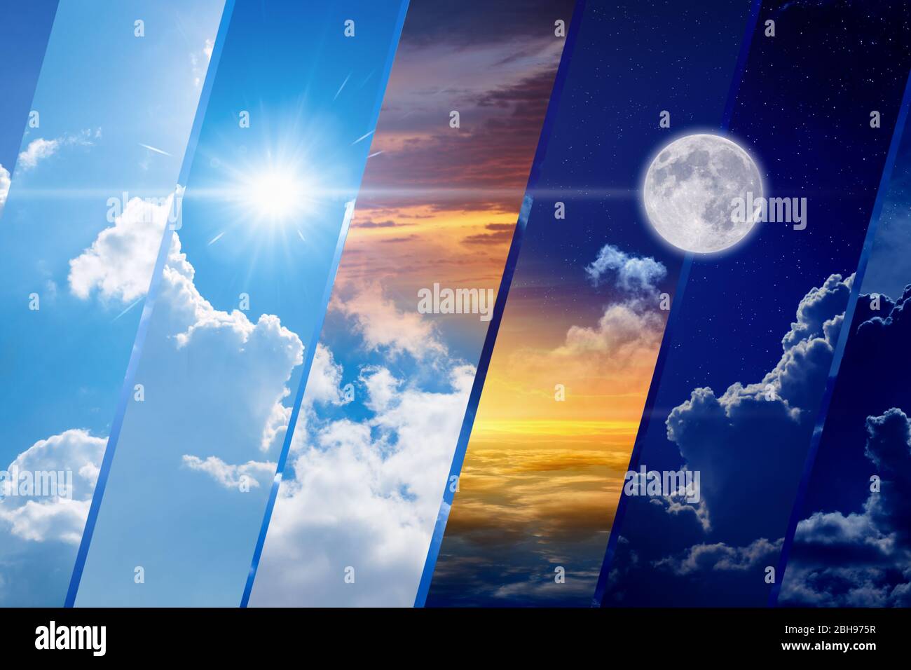 Opposites in nature: night, and darkness, sun and moon. Weather forecast collage. Elements of this image furnished by NASA Stock Photo -