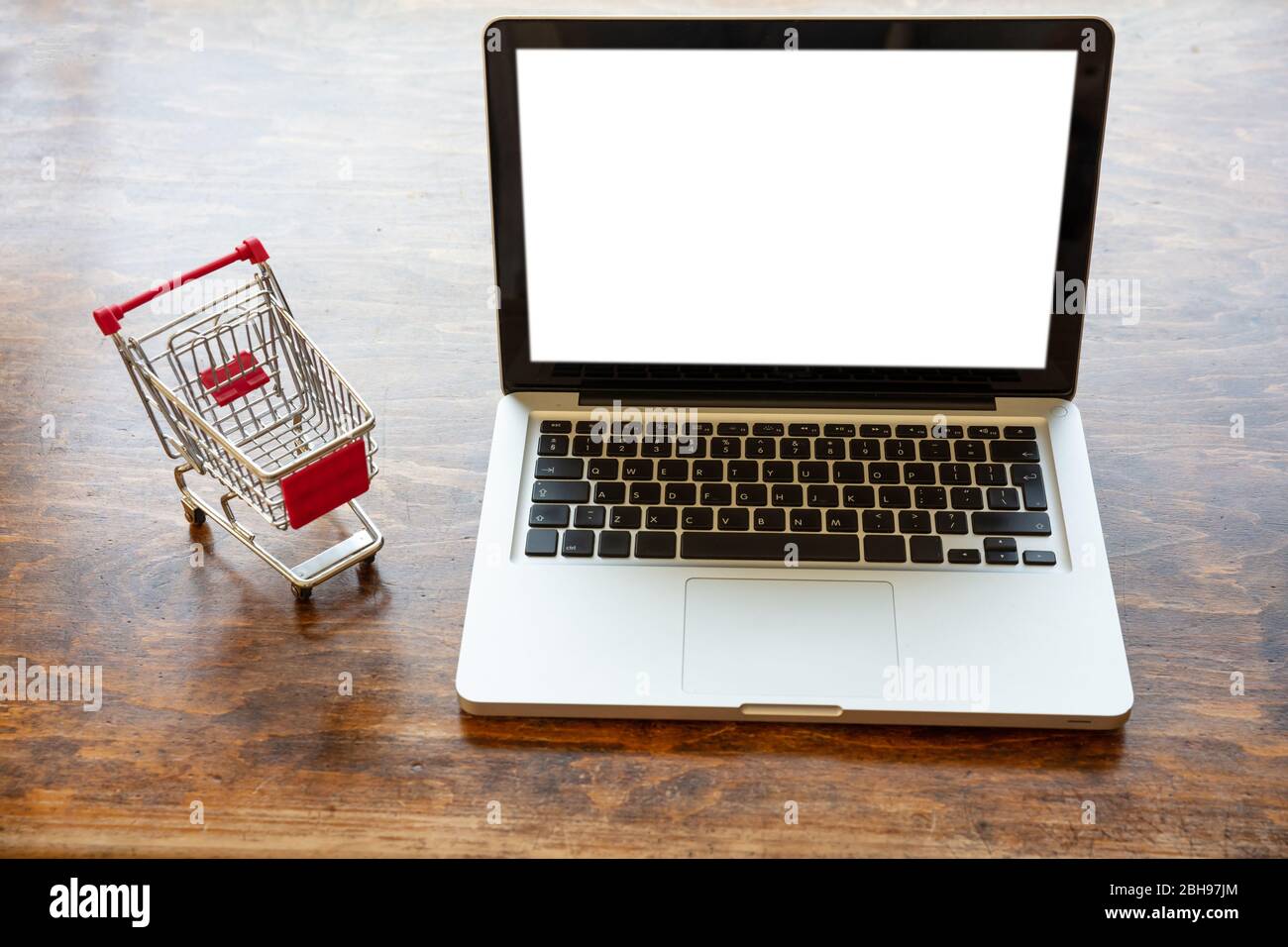 online shopping, concept. Shopping cart and a blank