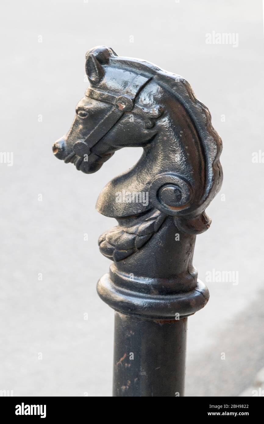 Horse head hitching post in French Quarter of New Orleans Stock Photo