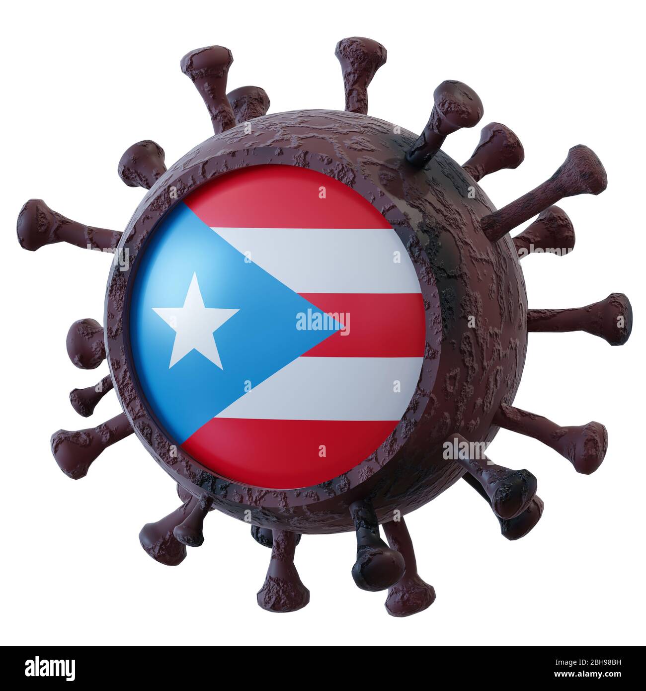 3d rendering of a national Puerto Rico flag over a virus covid19 ...