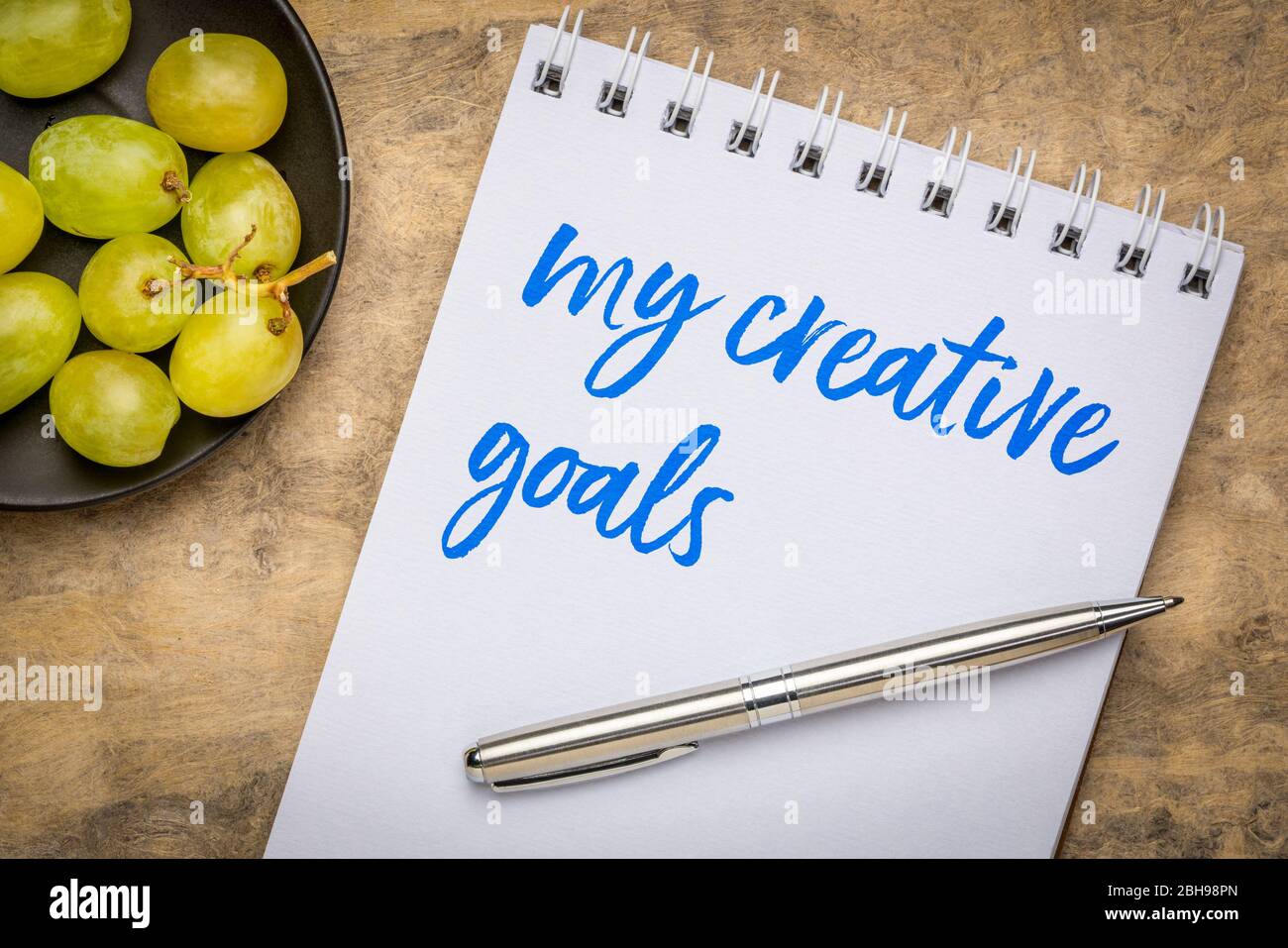 my creative goals note handwriting in a sketchbook, goal setting