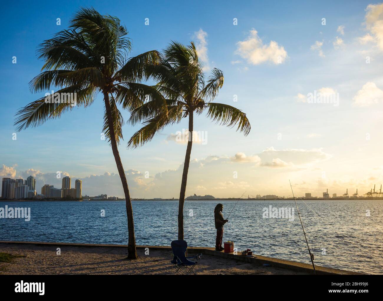 Fisherman at Biscayne Bay, Miami, Florida, USA, Stock Photo