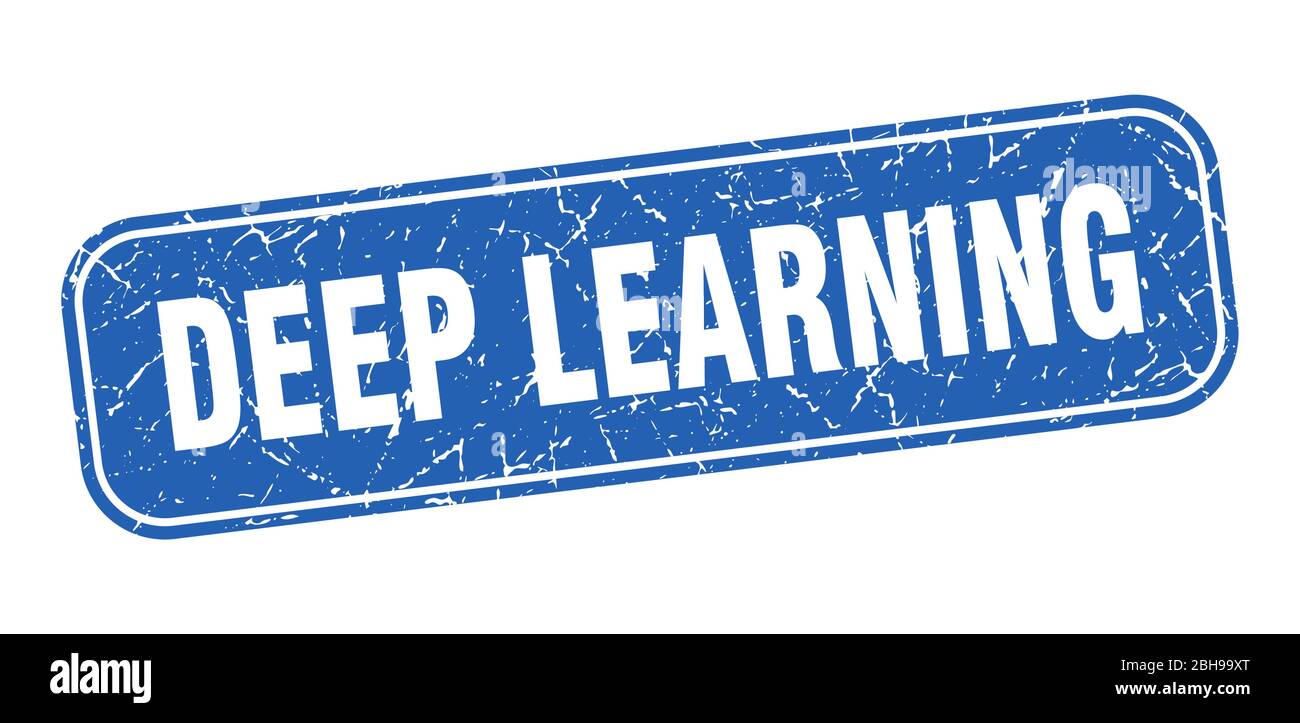deep learning stamp. deep learning square grungy blue sign Stock Vector