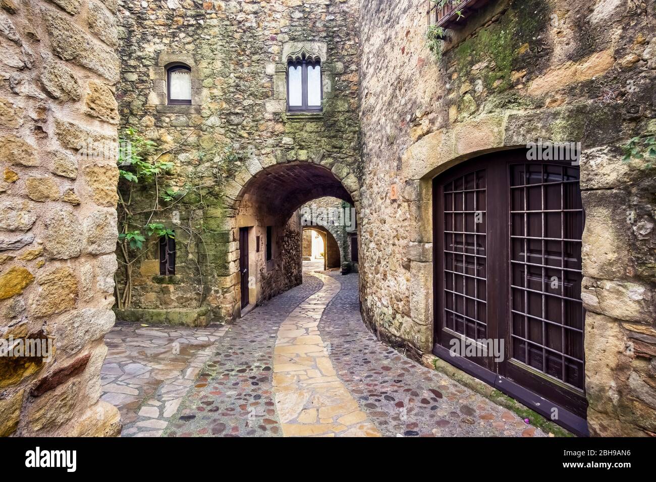 Village alley of Pals in autumn. Place of historical interest Stock Photo