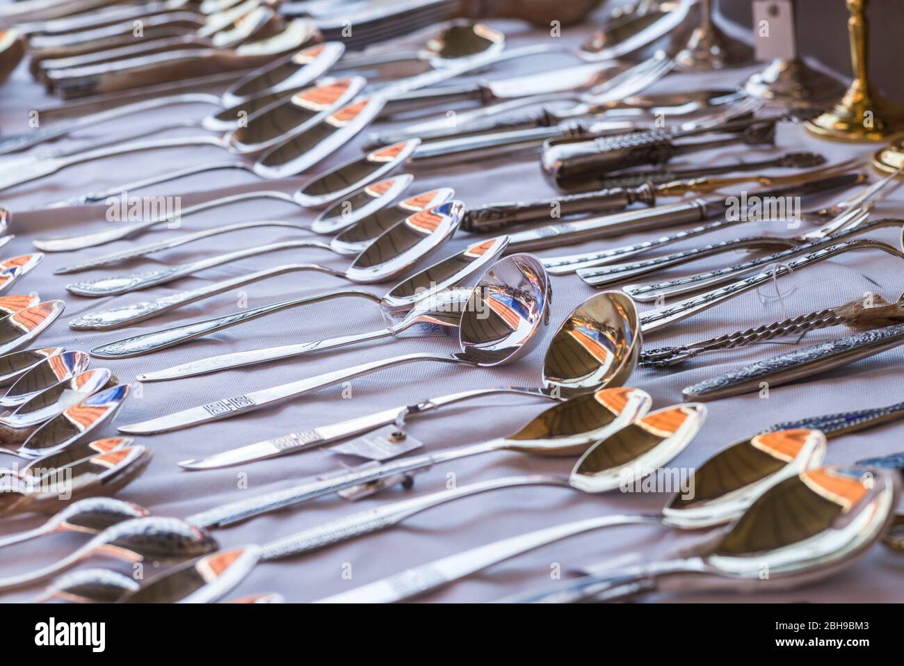 Armenia, Yerevan, Vernissage Market, silver spoons Stock Photo