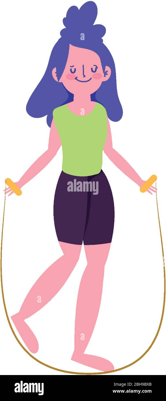 young girl with jump rope character isolated icon white background ...