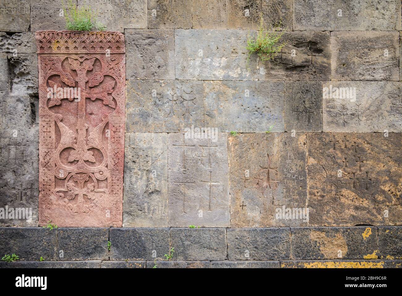 Armenia, Lake Sevan, Hayravank, Hayravank Monastery, 10th century, ancient kachkar memorial stones Stock Photo