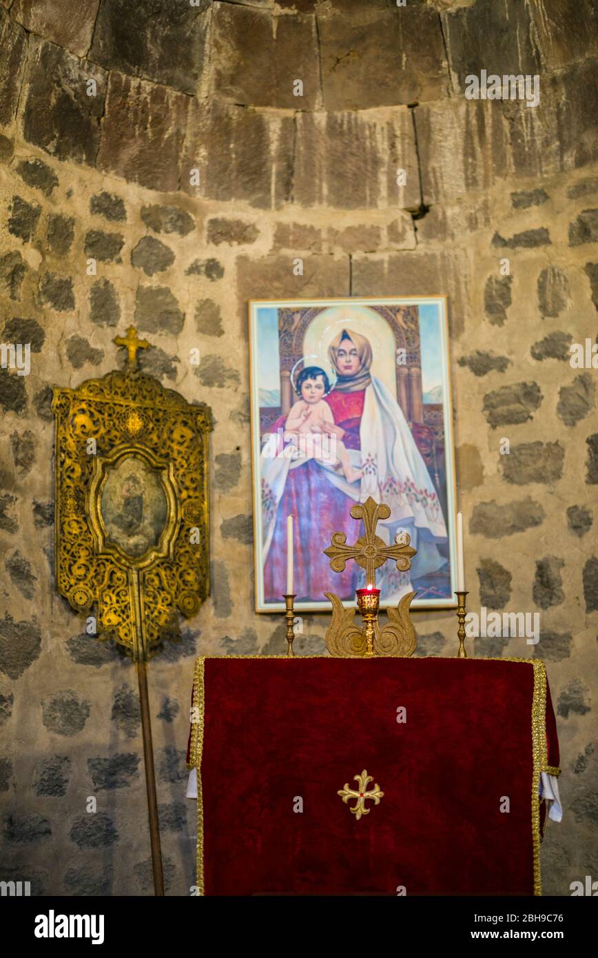 Armenia, Lake Sevan, Sevan, Sevanavank Monastery, icon of Virgin Mary and Jesus Christ Stock Photo
