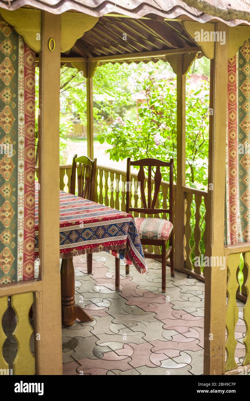 Armenia, Lake Sevan, Sevan, lakeside cafe table Stock Photo
