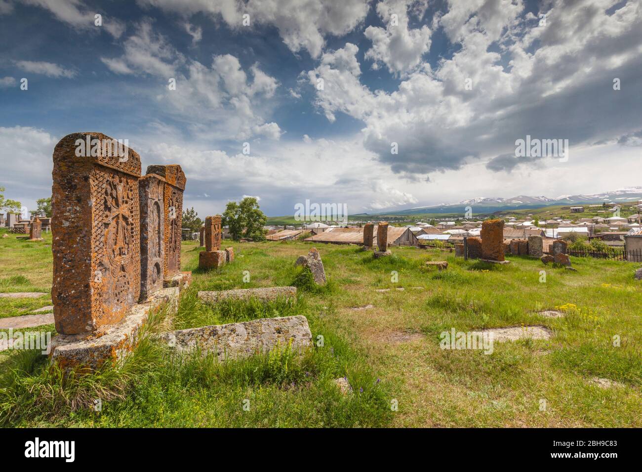 Armenia, Lake Sevan, Noratus, town cemetery, ancient khachkar monuments ...