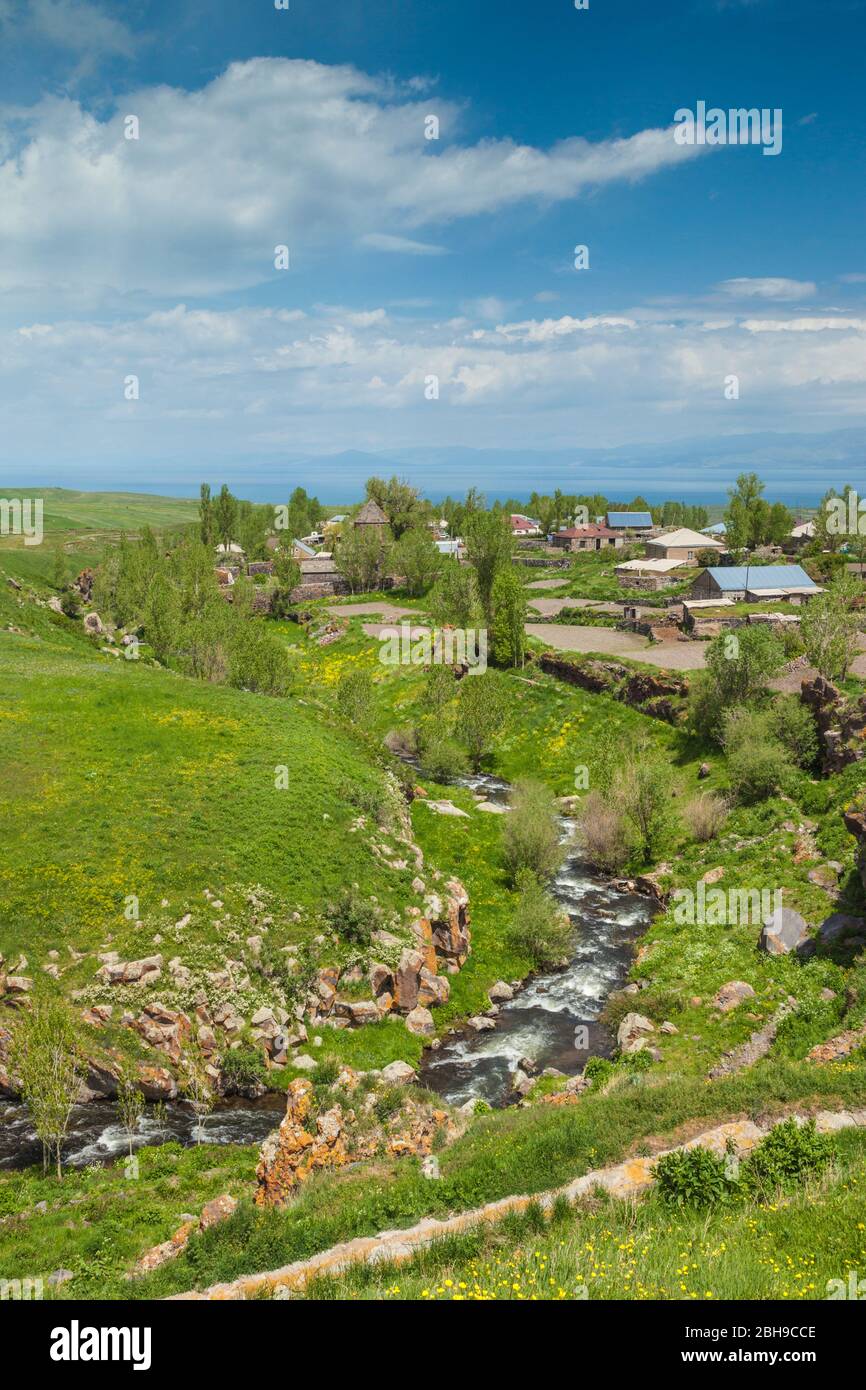 Armenia, Lake Sevan, Makenis, high angle viallge view Stock Photo