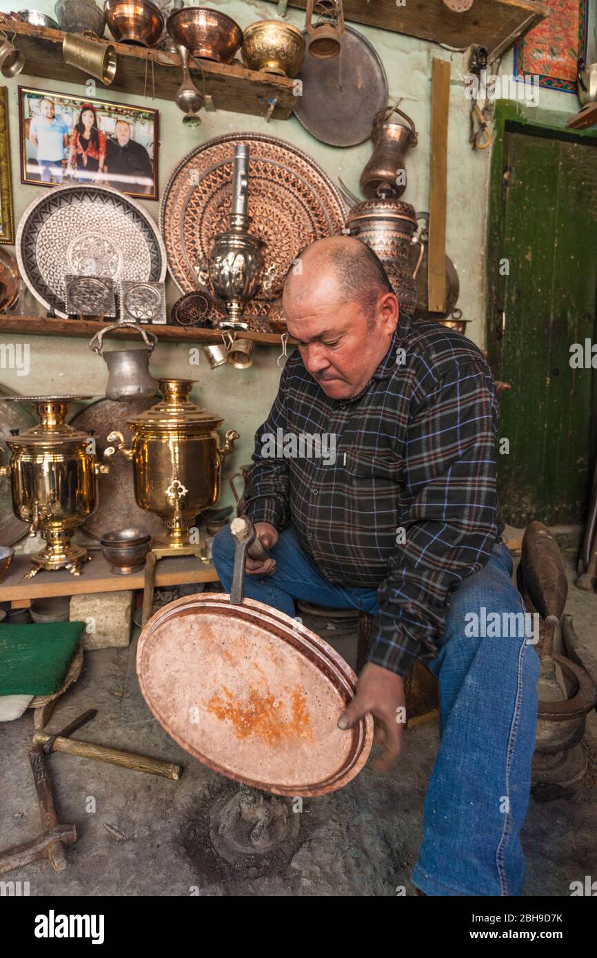 Azerbaijan, Lahic, metalworker, Stock Photo