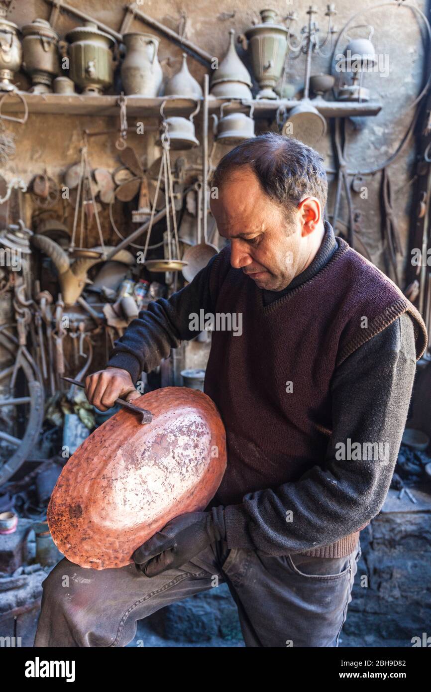 Azerbaijan, Lahic, metalworker, Stock Photo